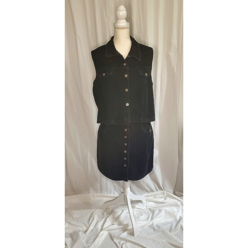 Vtg Faded Glory Corduroy Vest And Skirt Set Wide Wale Juniors Xl 90s Y2k Preppy